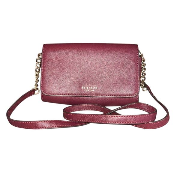 Kate Spade Cameron Small Flap Leather Burgundy Crossbody Bag - Picture 1 of 9